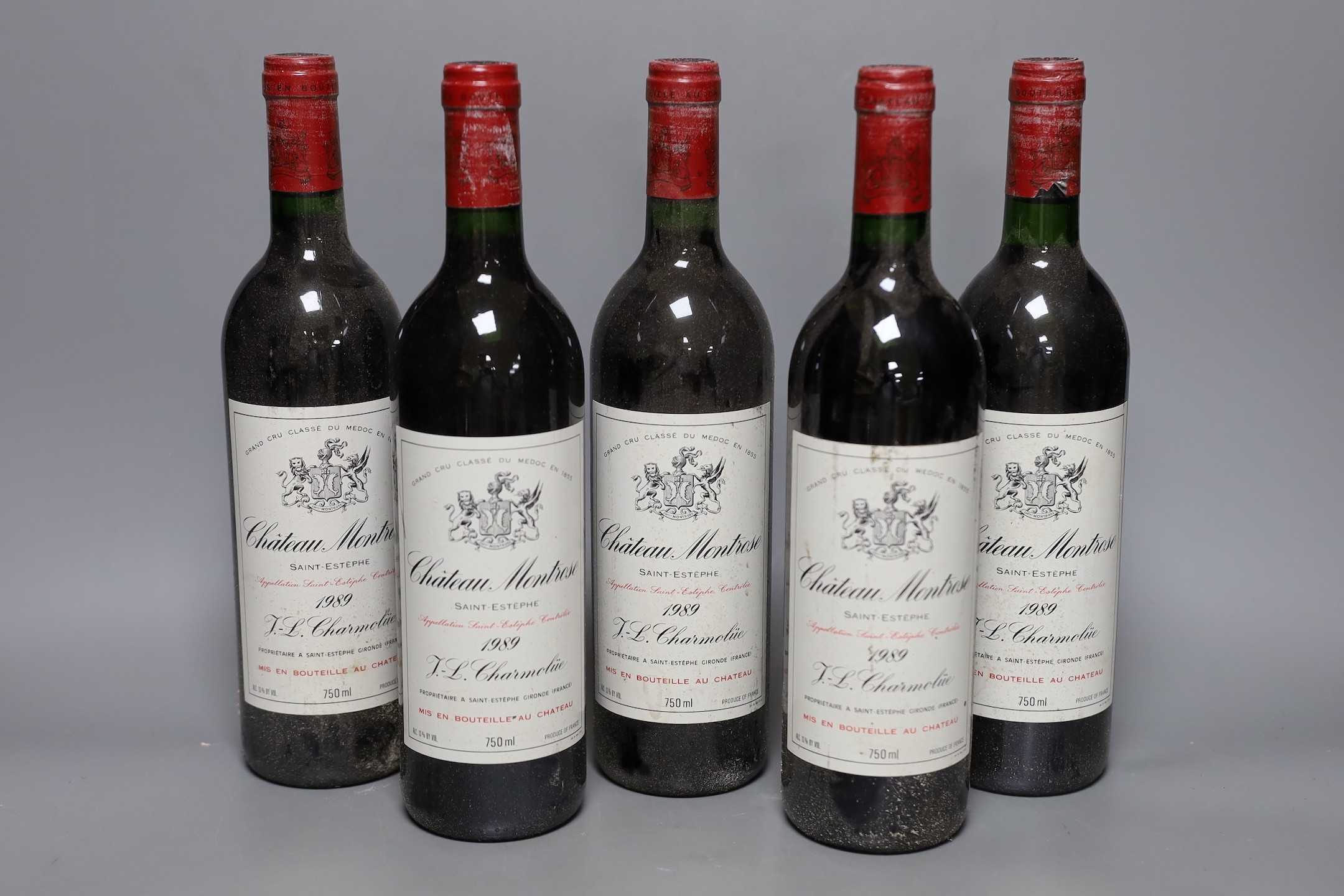 Five bottles of Chateau Montrose, 1989